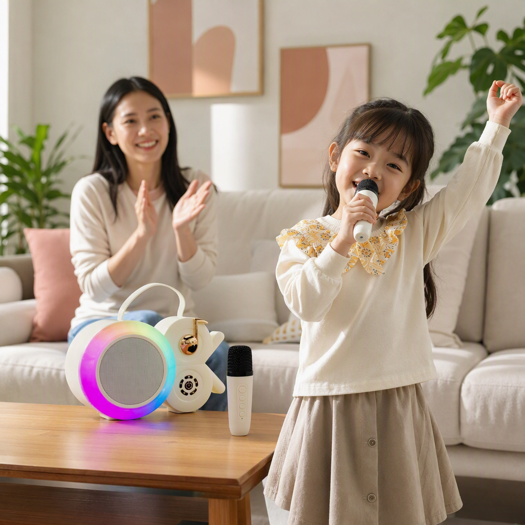 Pink cartoon audio set, rainbow light ring speaker, creative and trendy children's portable mini multi-functional entertainment gift details Picture
