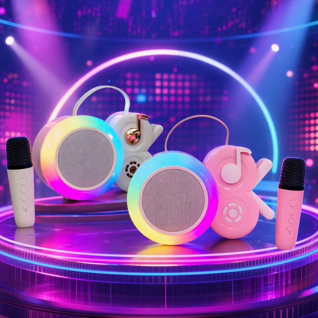 Pink cartoon audio set, rainbow light ring speaker, creative and trendy children's portable mini multi-functional entertainment gift Specification image