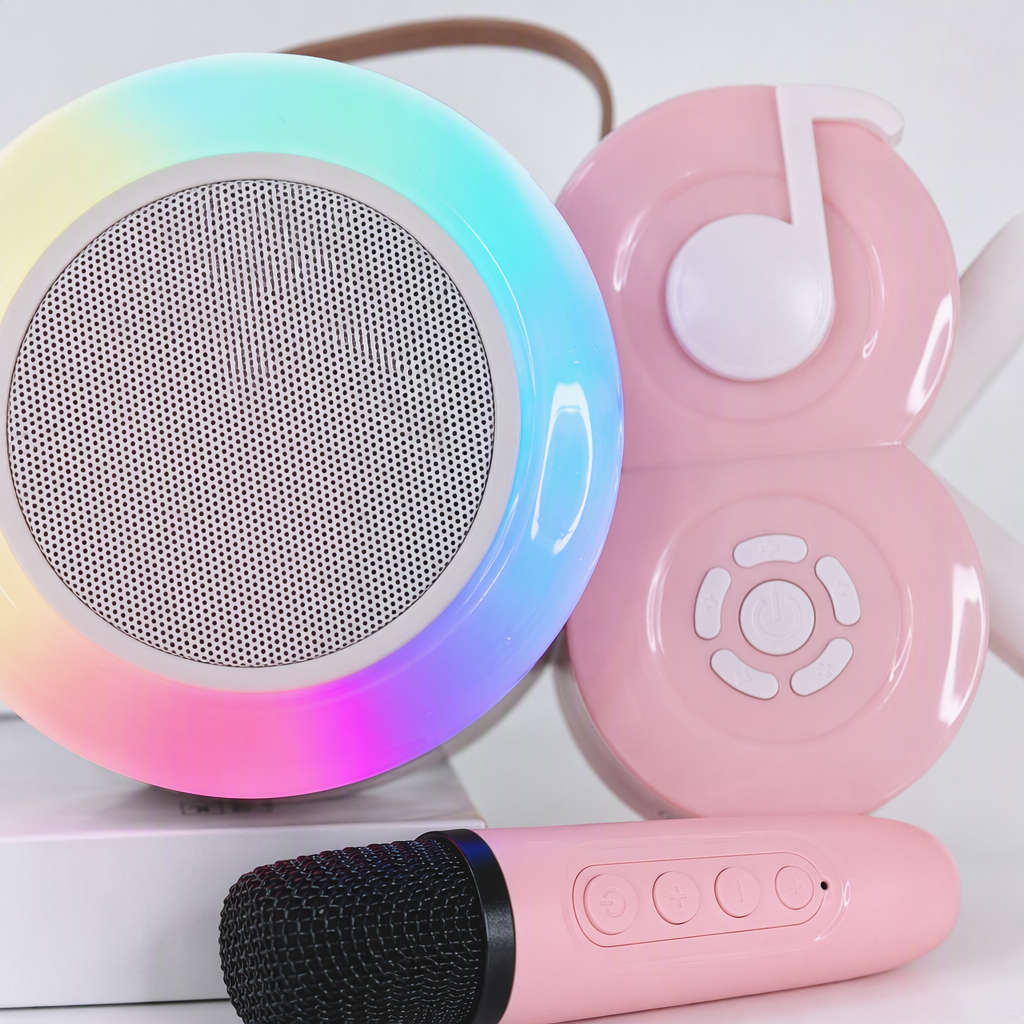 Pink cartoon audio set, rainbow light ring speaker, creative and trendy children's portable mini multi-functional entertainment gift Application Scenario