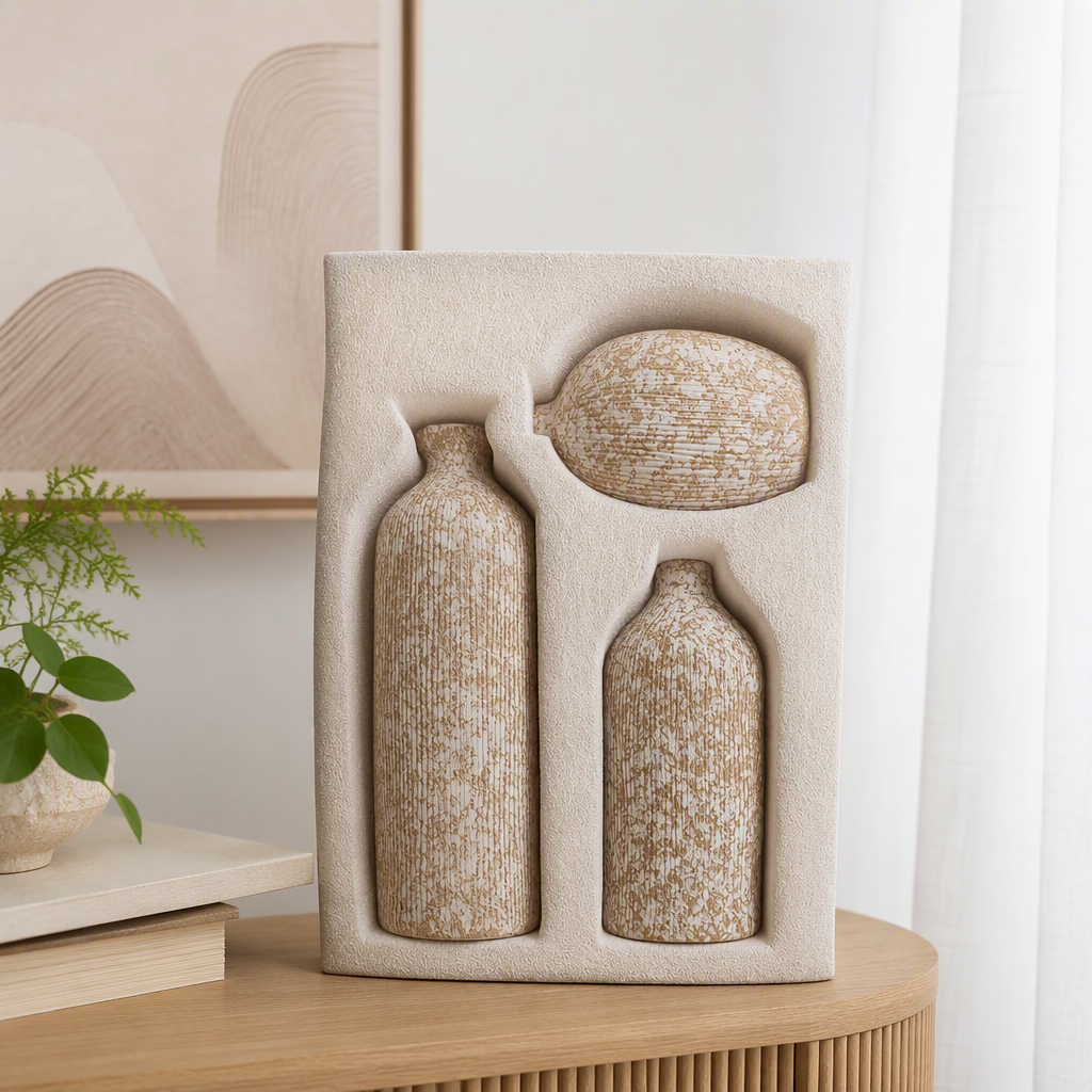 Beige textura moteada ceramica conjunto de botellas decoración del hogar objetos de mesa artesanía creativa estilo minimalista regalo colección details Picture