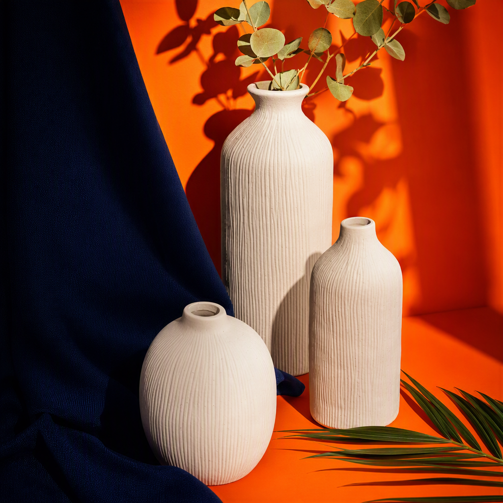 Jarrón de cerámica a rayas blancas simple y moderno sala de estar arreglos florales decoraciones para el hogar regalos regalos Specification image