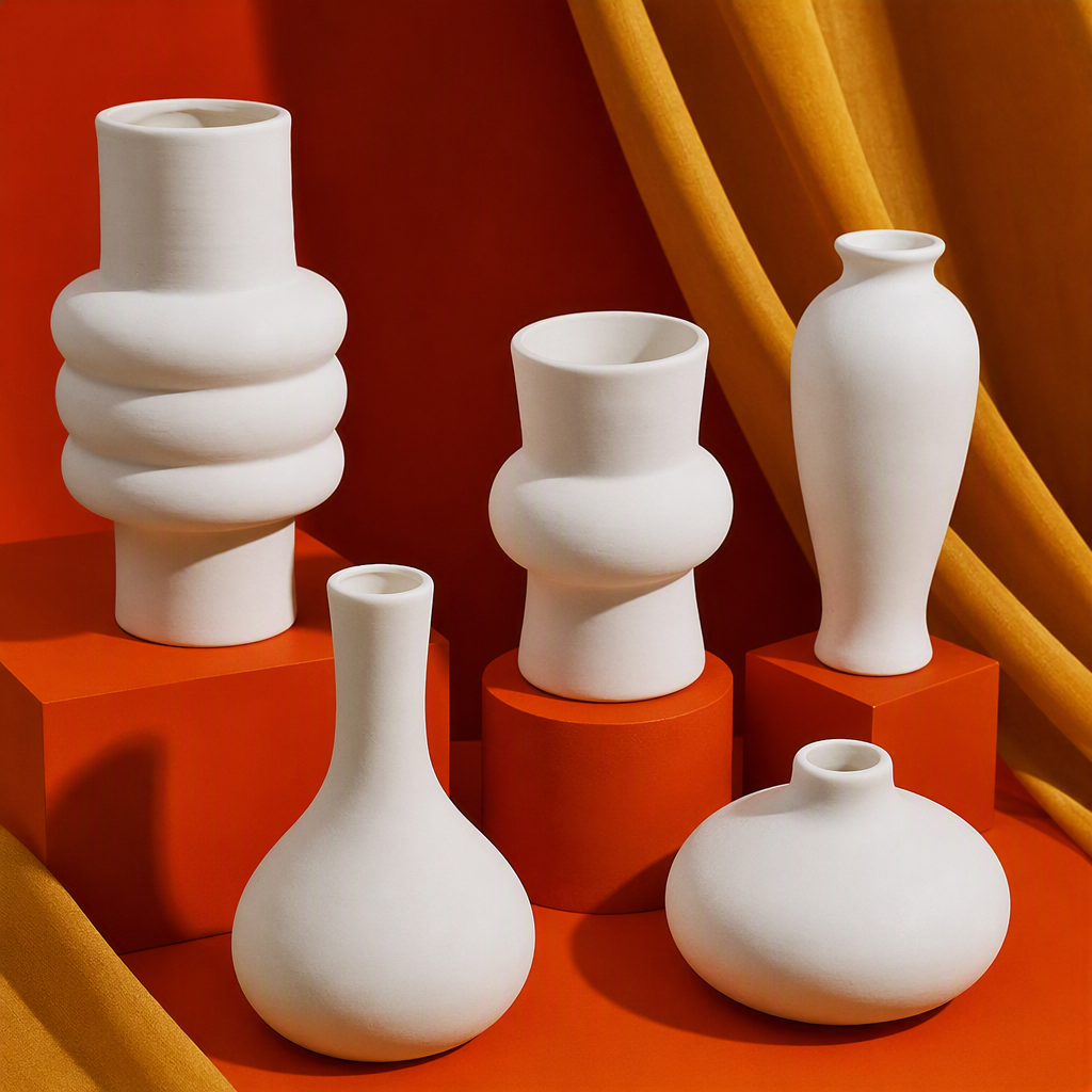 Creative white ceramic vase set, a combination of multiple home decoration items, simple and modern craftsmanship masterpieces Specification image