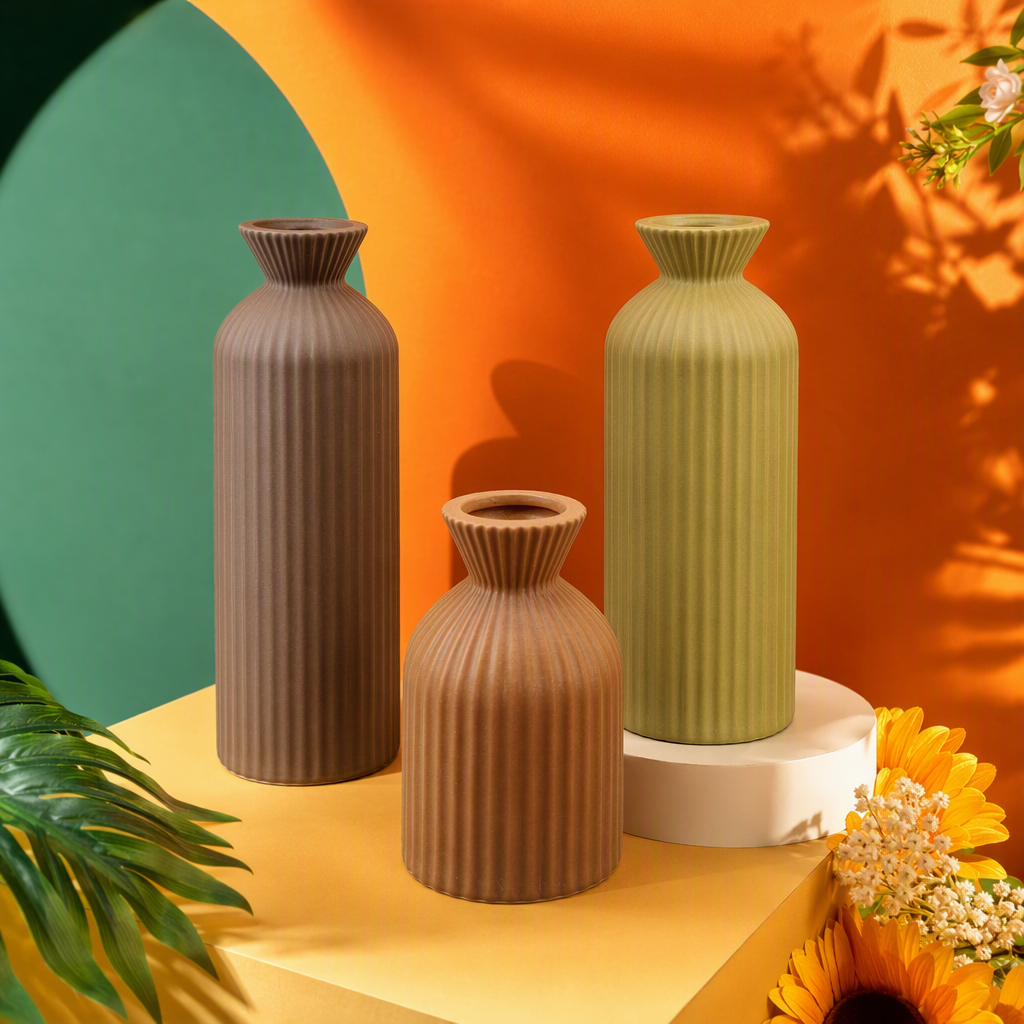 Moda raya jarrón set marrón amarillo naranja decoración creativa para el hogar piezas de exhibición artesanía simple moderna Specification image