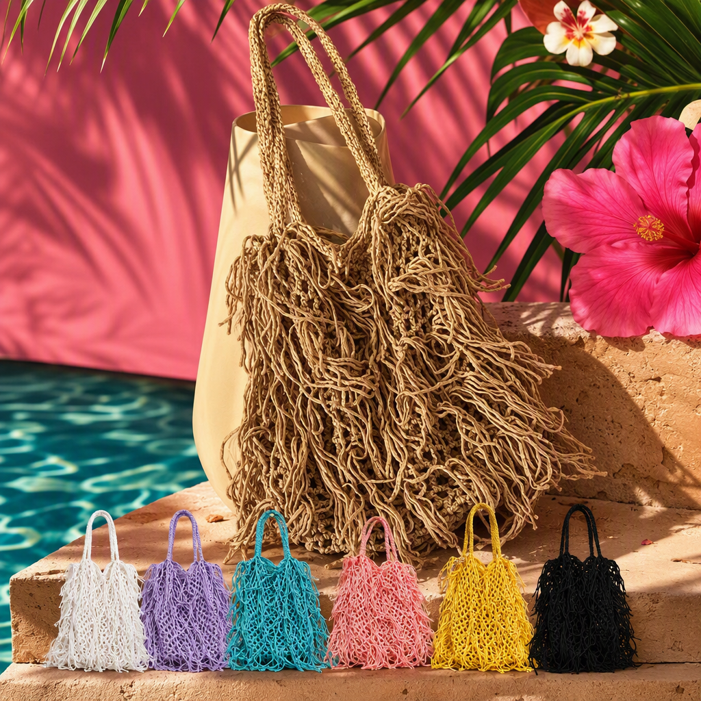 Fashionable beige fringed woven bag, hand-held crossbody bag, women's bag, casual and versatile, trendy single-shoulder bag Specification image
