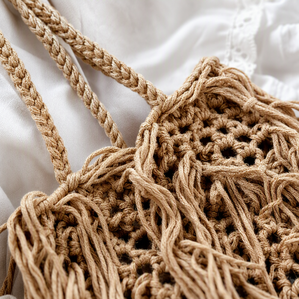 Fashionable beige fringed woven bag, hand-held crossbody bag, women's bag, casual and versatile, trendy single-shoulder bag Application Scenario