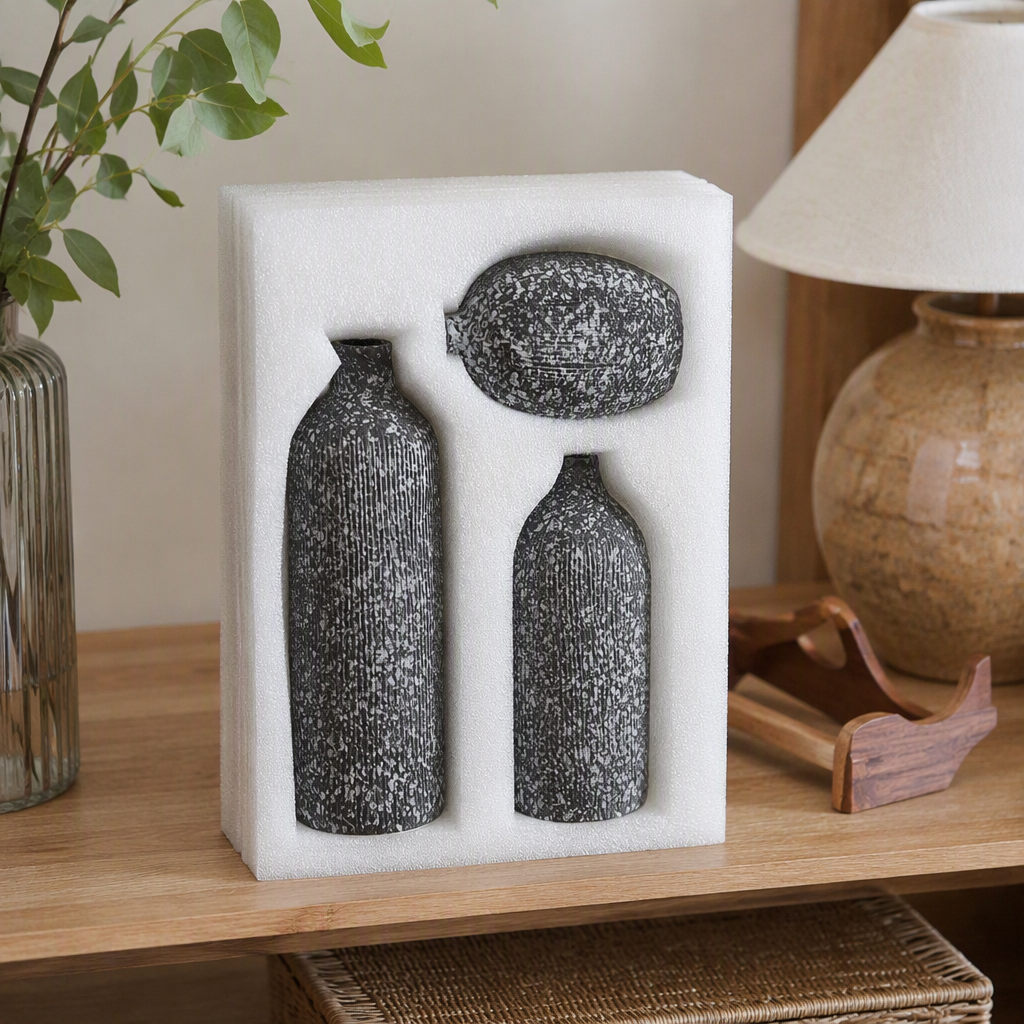 A set of creative home decoration items with grey spot texture ceramic bottles, simple and modern living room tea and water storage products details Picture
