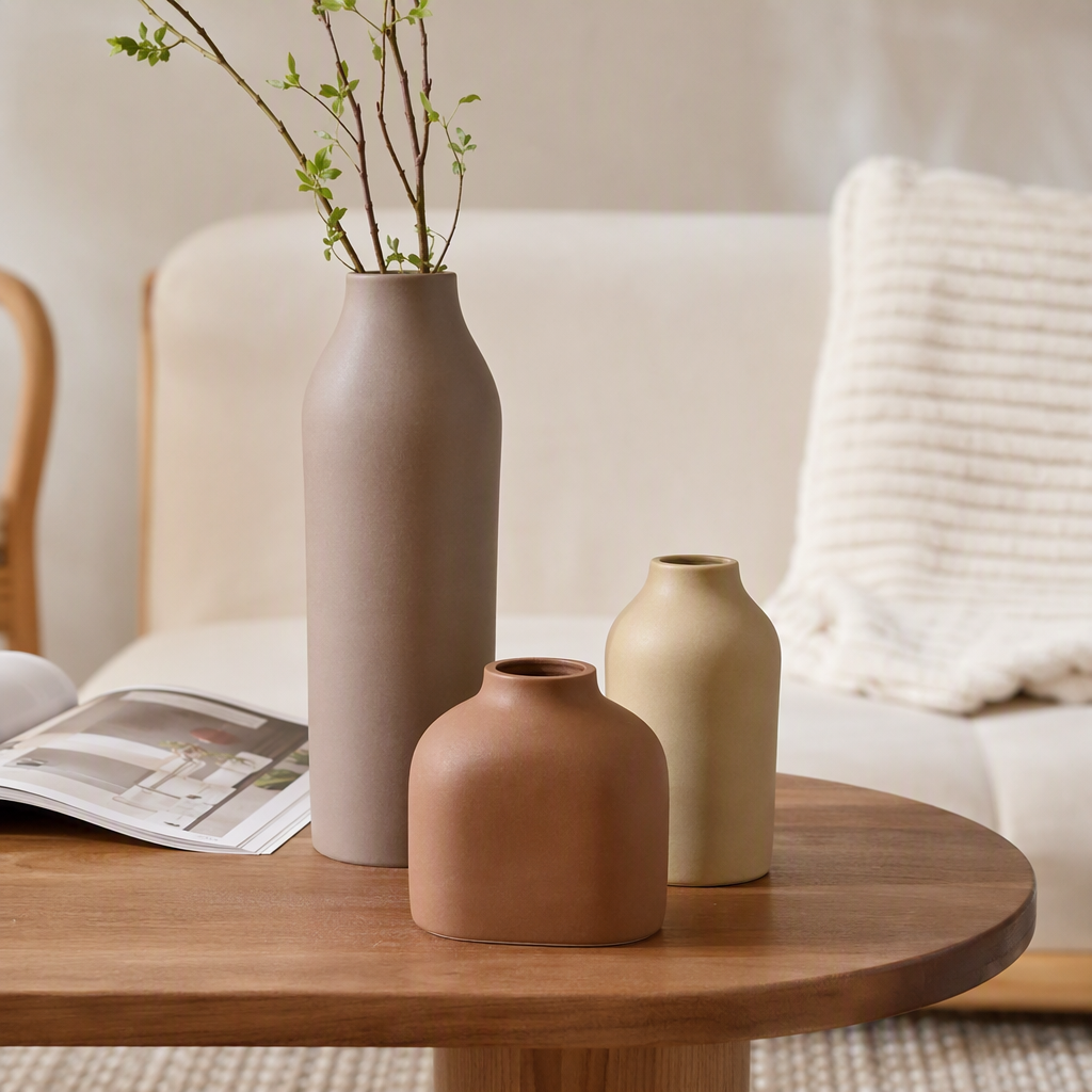 A set of three creative ceramic vases, simple and modern home decoration ornaments, handicrafts and gifts details Picture