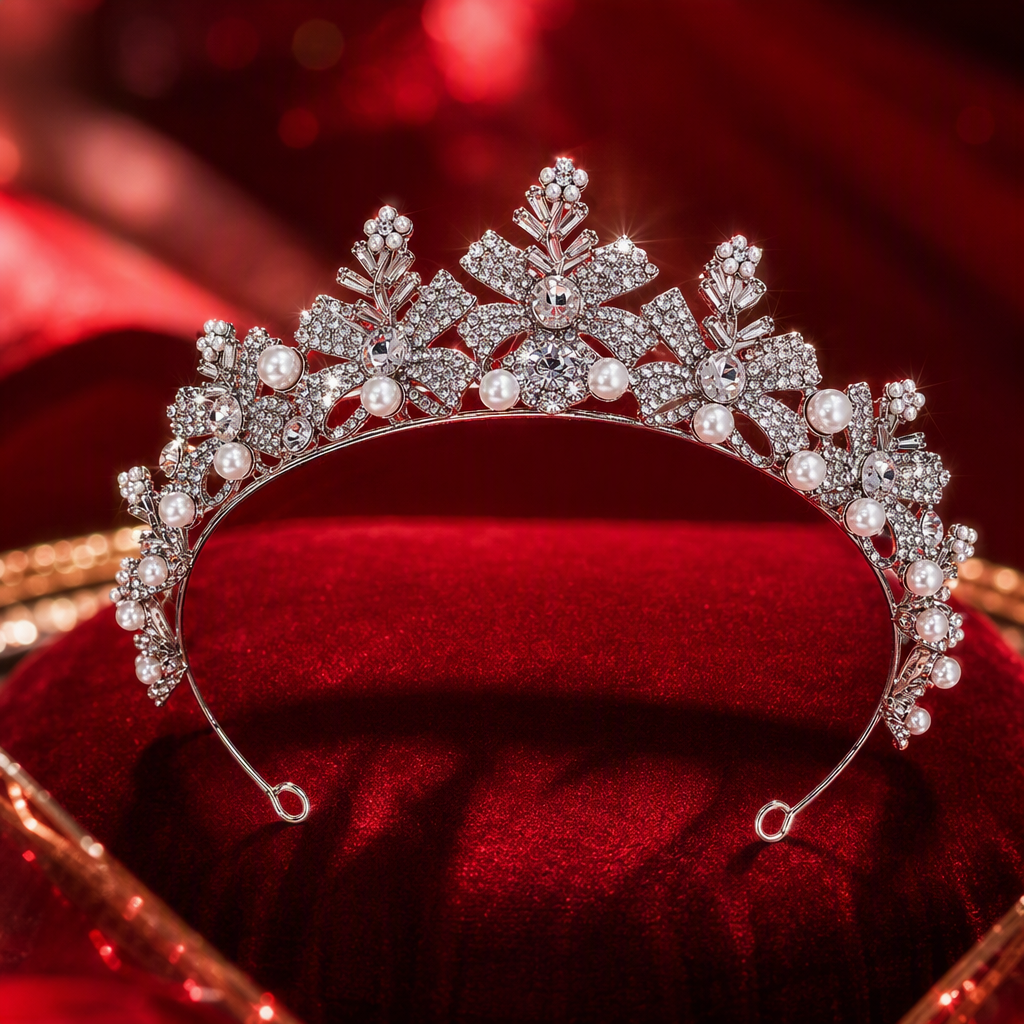 Brillo de plata con diamantes corona de perlas tiara mujer boda novia peluquería elegante temperamento con accesorios Specification image