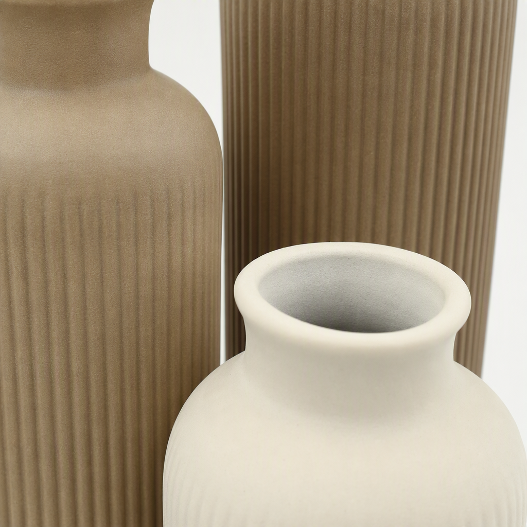 Jarrón de cerámica beige patrón vertical conjunto simple y moderno decoración del hogar decoración creativa decoración regalo regalo Application Scenario