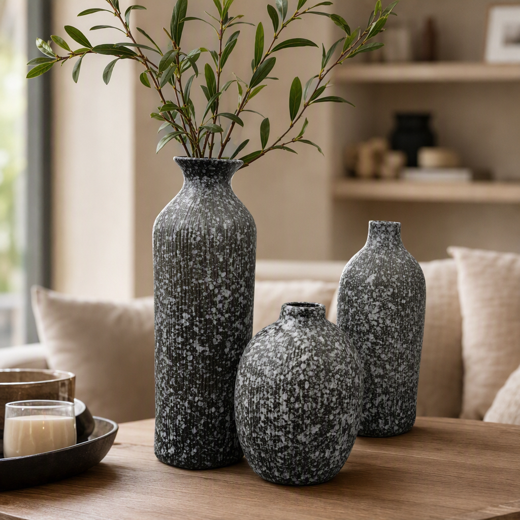 Negro moteado textura jarrón portaobjetos creativos piezas modernas y minimalistas home decorations gift set details Picture