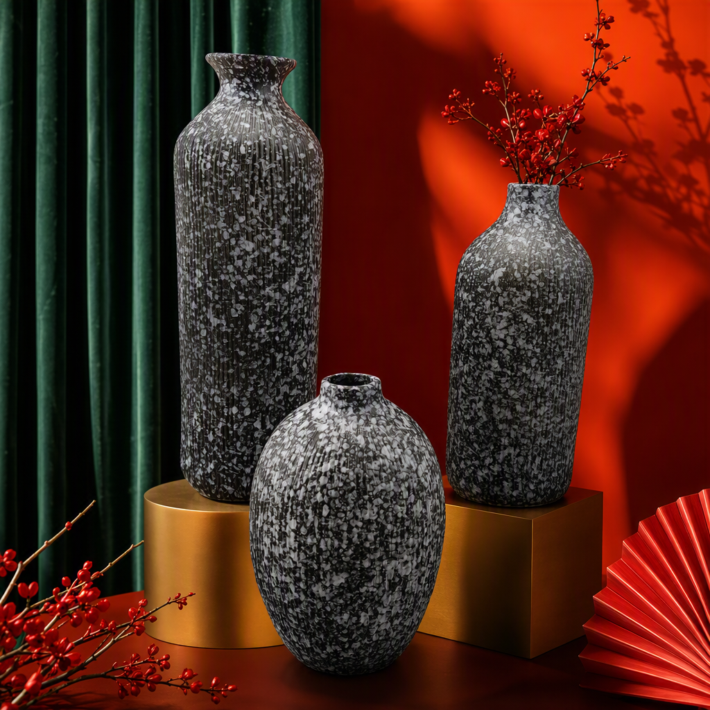 Negro moteado textura jarrón portaobjetos creativos piezas modernas y minimalistas home decorations gift set Specification image