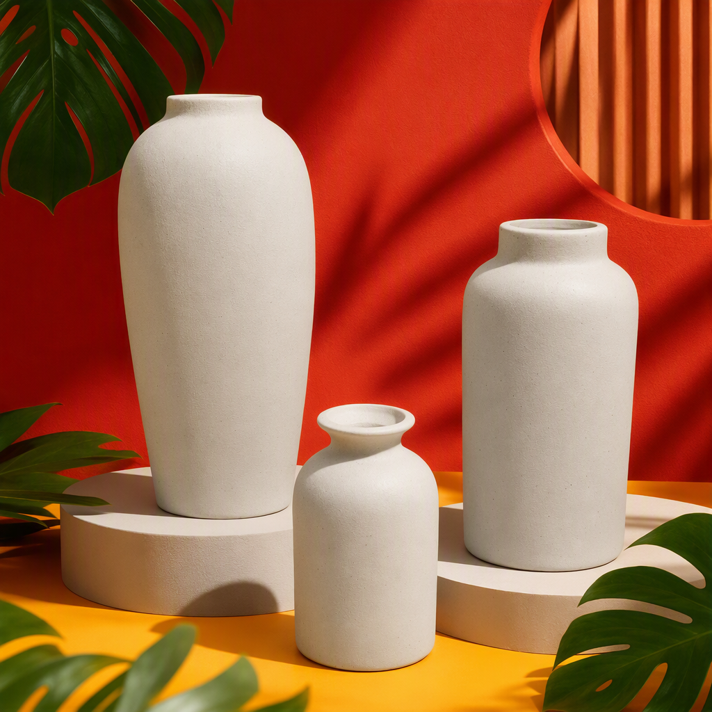 Three-piece white ceramic vase set, a simple and modern living room decoration item, home decoration gift, elegant style for giving as a present Specification image