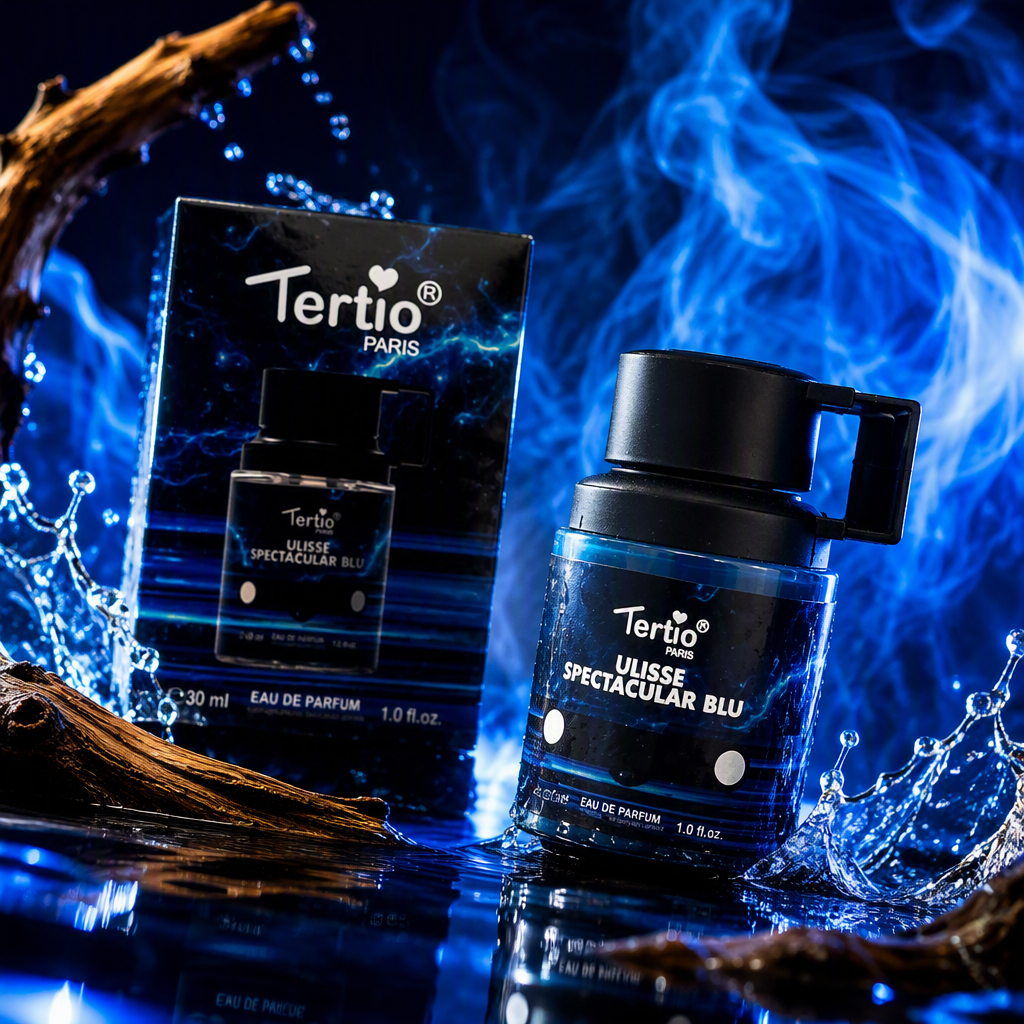 Tertio Paris ULISSE SPECTACULAR BLU perfume, black packaging box, blue bottle, spray cap, fashionable, light and long-lasting fragrance Specification image