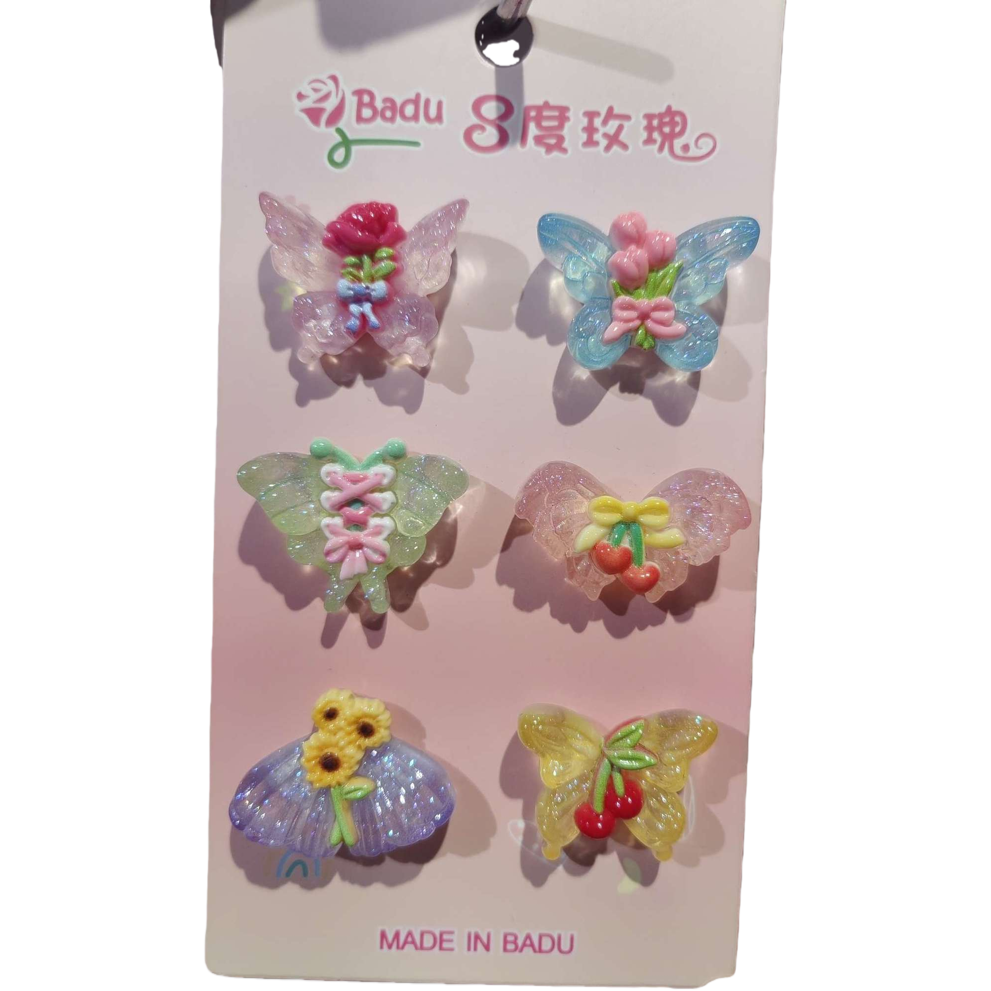 Pink card decorated butterfly hair clips, sweet and cute hair accessories, girl's hairstyle clips, hair accessories, hair clips, gift outfits Item Picture