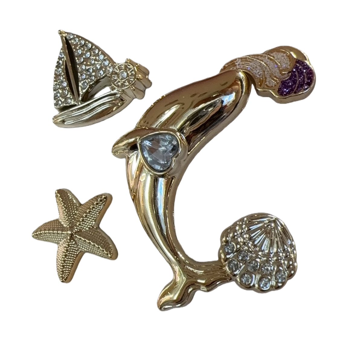 Golden ocean-themed accessory set: Dolphin, sailboat, starfish, shell, conch shaped accessories, DIY handmade accessory Gift box Item Picture