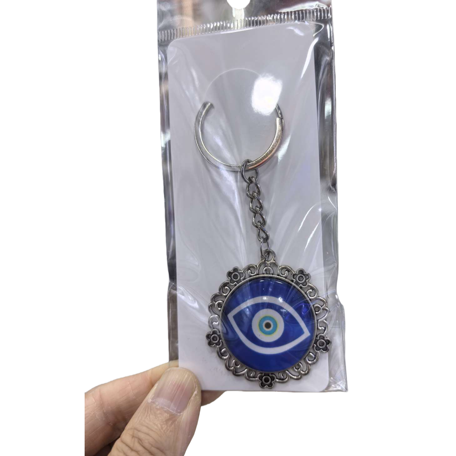 Creative blue evil eye key pendant, personalized anti-loss key chain, fashionable and trendy accessories, gift items, keychain accessories, keychain rings, keychain rings, keychain accessories, keychains Item Picture