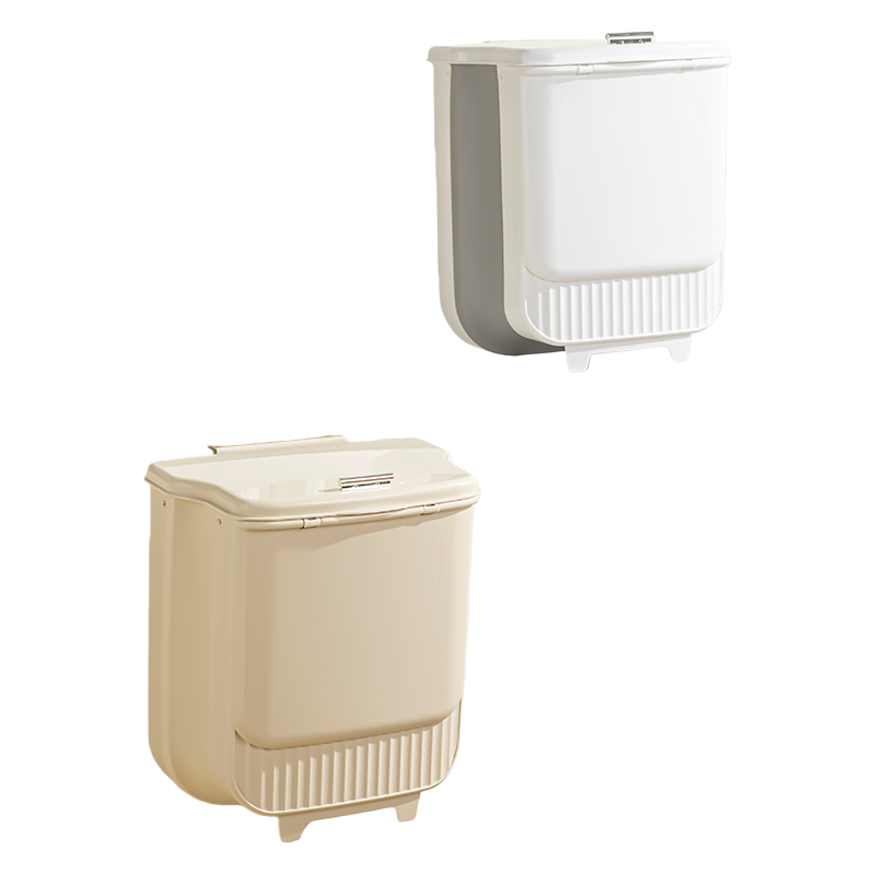 【CL】26Q3#8075 Wall-mounted trash can with a flip lid for kitchen and bathroom, large capacity, lid and foldable Application Scenario