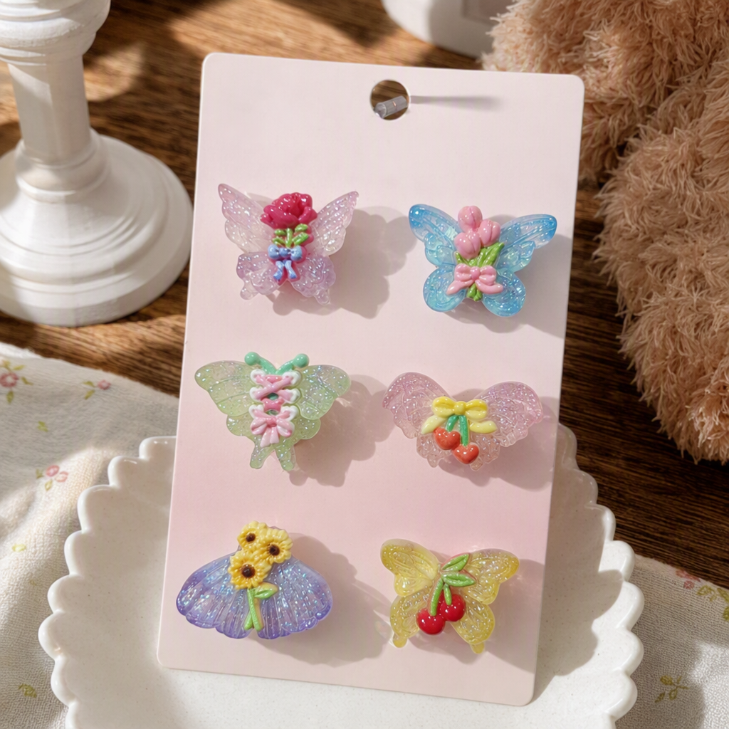 Pink card decorated butterfly hair clips, sweet and cute hair accessories, girl's hairstyle clips, hair accessories, hair clips, gift outfits details Picture