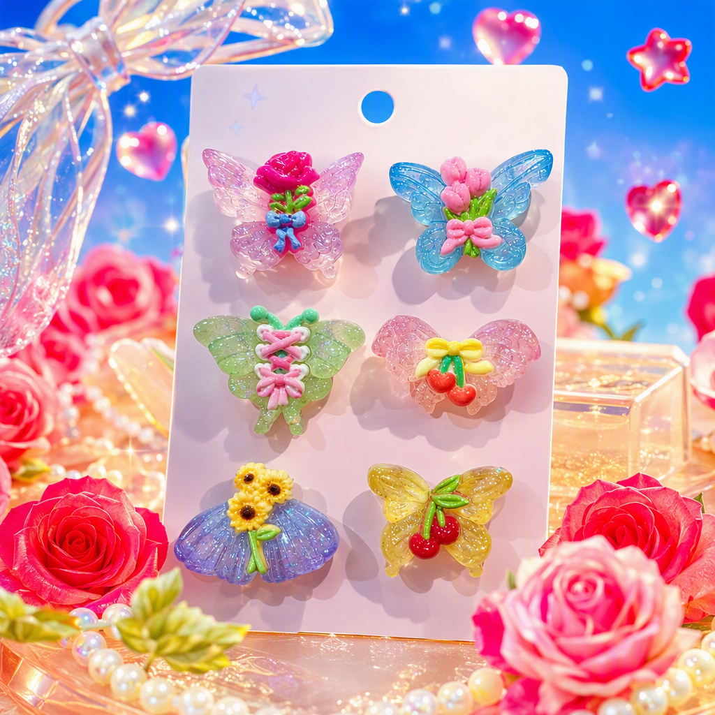 Pink card decorated butterfly hair clips, sweet and cute hair accessories, girl's hairstyle clips, hair accessories, hair clips, gift outfits Specification image