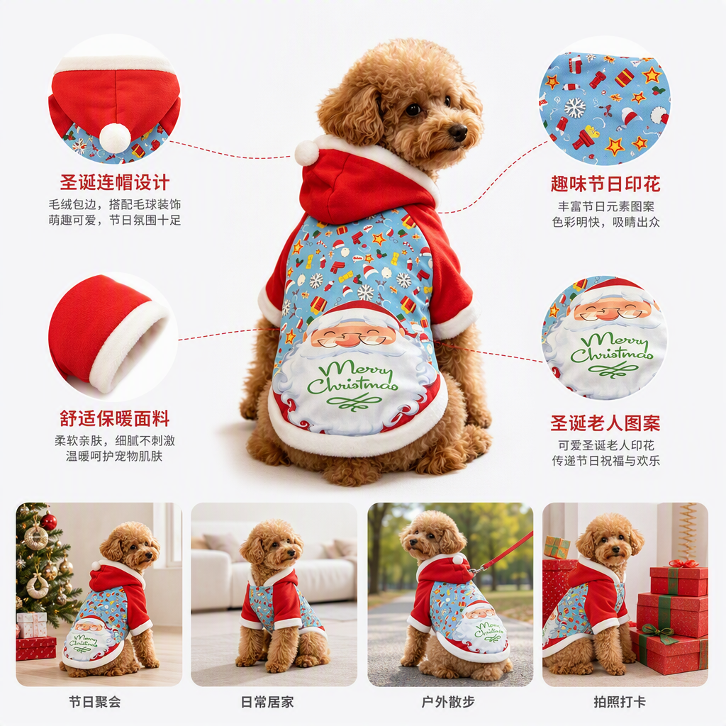 Marrón rizado cachorro navidad tema sudadera ropa para mascotas traje de baño para perros ropa para perros Marrón rizado cachorro navidad tema sudadera ropa para mascotas traje de baño para perros ropa para perros