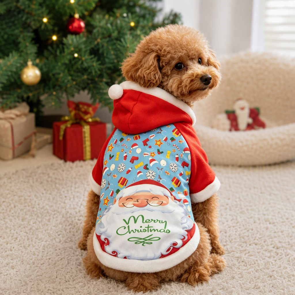 Marrón rizado cachorro navidad tema sudadera ropa para mascotas traje de baño para perros ropa para perros details Picture