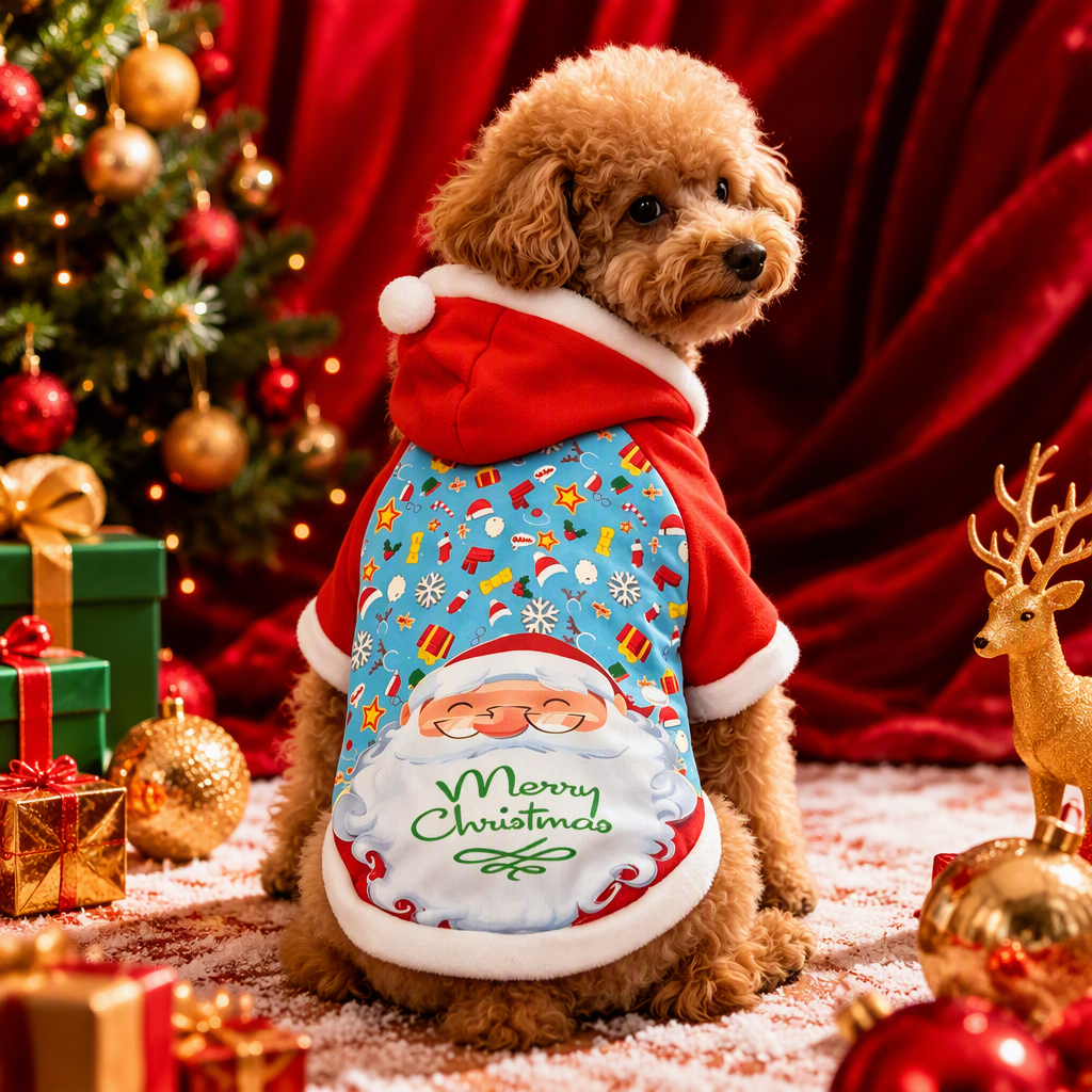 Marrón rizado cachorro navidad tema sudadera ropa para mascotas traje de baño para perros ropa para perros Specification image