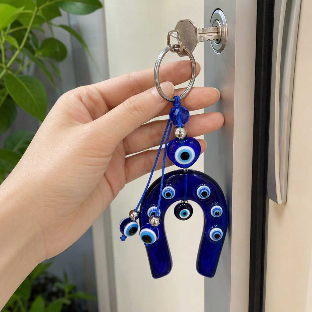 Cool blue Devil's Eye keychain pendant, personalized and creative car key chain accessory, gift and giveaway details Picture
