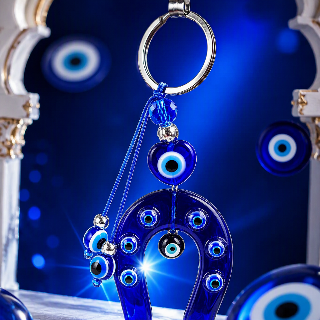 Cool blue Devil's Eye keychain pendant, personalized and creative car key chain accessory, gift and giveaway Specification image