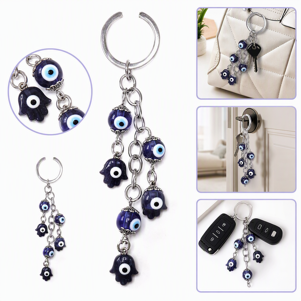 Silver keychain, Devil's Eye pendant, creative and personalized key chain, fashionable and trendy accessory gift