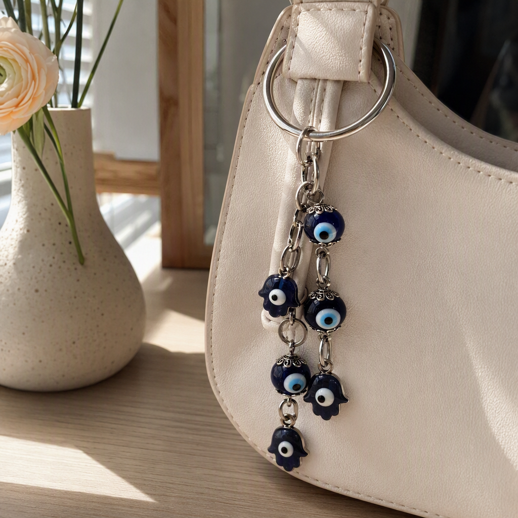 Silver keychain, Devil's Eye pendant, creative and personalized key chain, fashionable and trendy accessory gift details Picture