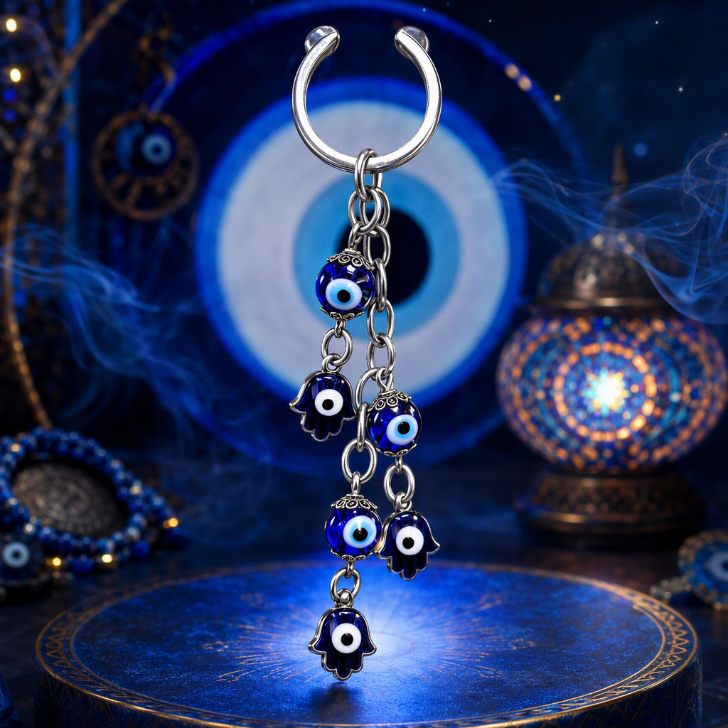 Silver keychain, Devil's Eye pendant, creative and personalized key chain, fashionable and trendy accessory gift Specification image