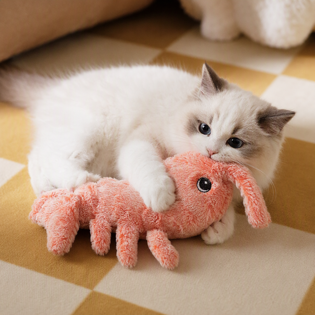 Cute orange plush shrimp dolls, soft and adorable cartoon fabric smart pet toys that don't shed details Picture