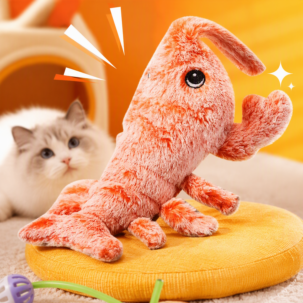 Cute orange plush shrimp dolls, soft and adorable cartoon fabric smart pet toys that don't shed Specification image