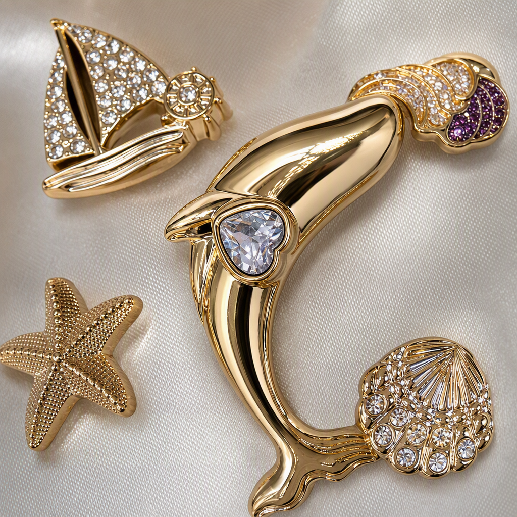 Golden ocean-themed accessory set: Dolphin, sailboat, starfish, shell, conch shaped accessories, DIY handmade accessory Gift box Application Scenario