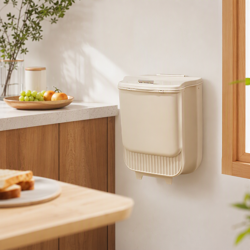 【CL】26Q3#8075 Wall-mounted trash can with a flip lid for kitchen and bathroom, large capacity, lid and foldable details Picture