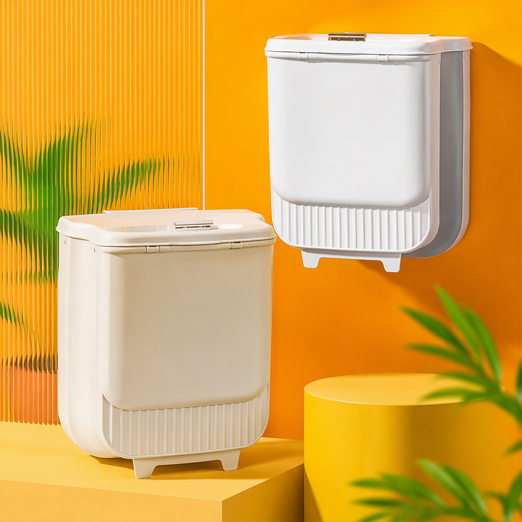 【CL】26Q3#8075 Wall-mounted trash can with a flip lid for kitchen and bathroom, large capacity, lid and foldable pic 3