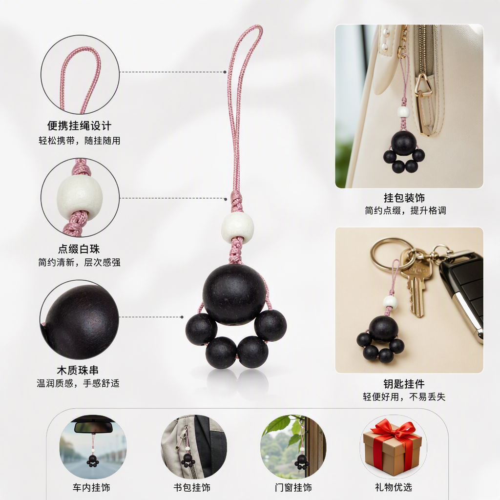 粉色绳结挂饰白色圆珠深色大珠四颗小珠时尚个性手工创意配饰品