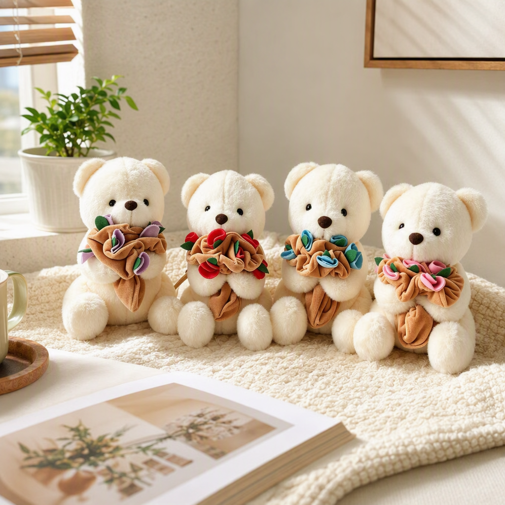 White plush bear flower doll, claw machine doll, British-style cute claw doll, policeman theme collection details Picture