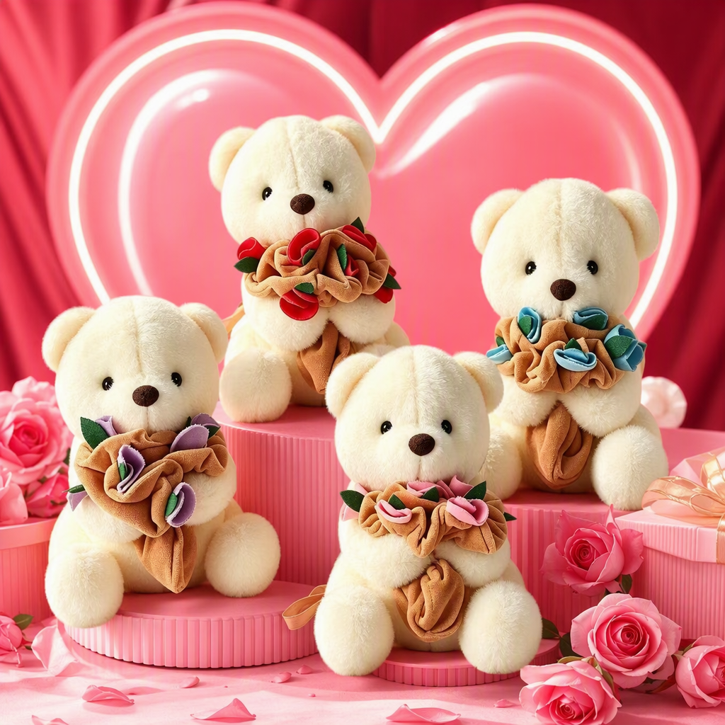 White plush bear flower doll, claw machine doll, British-style cute claw doll, policeman theme collection Specification image