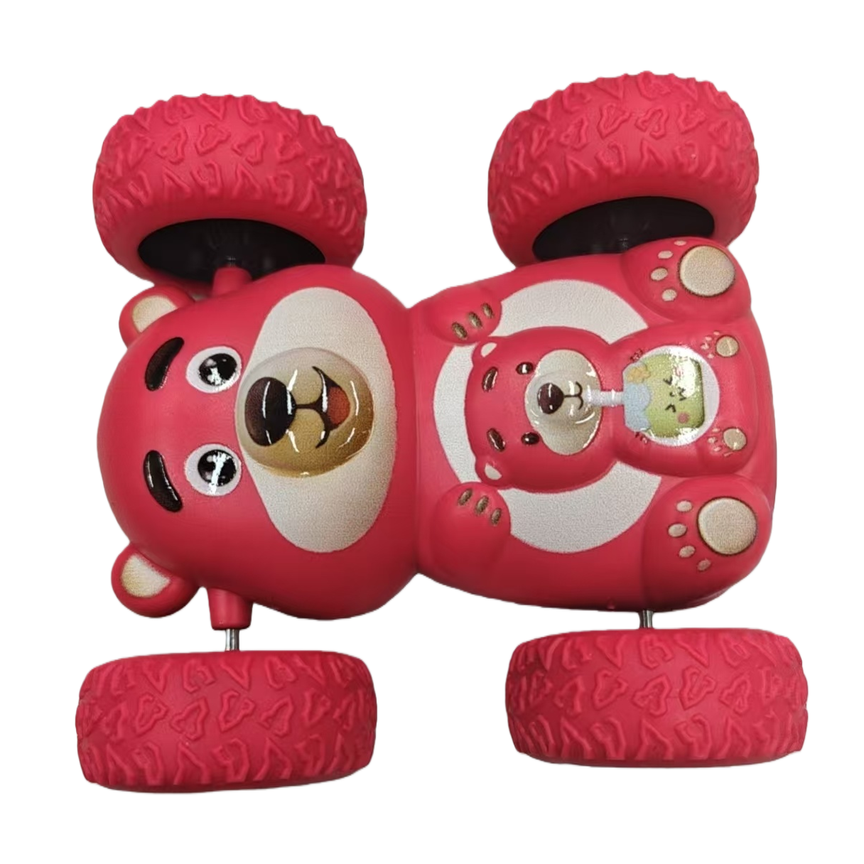 Red strawberry Bear Inertial Rolling Stunt car, children's 360° Flip and durable cartoon car toy