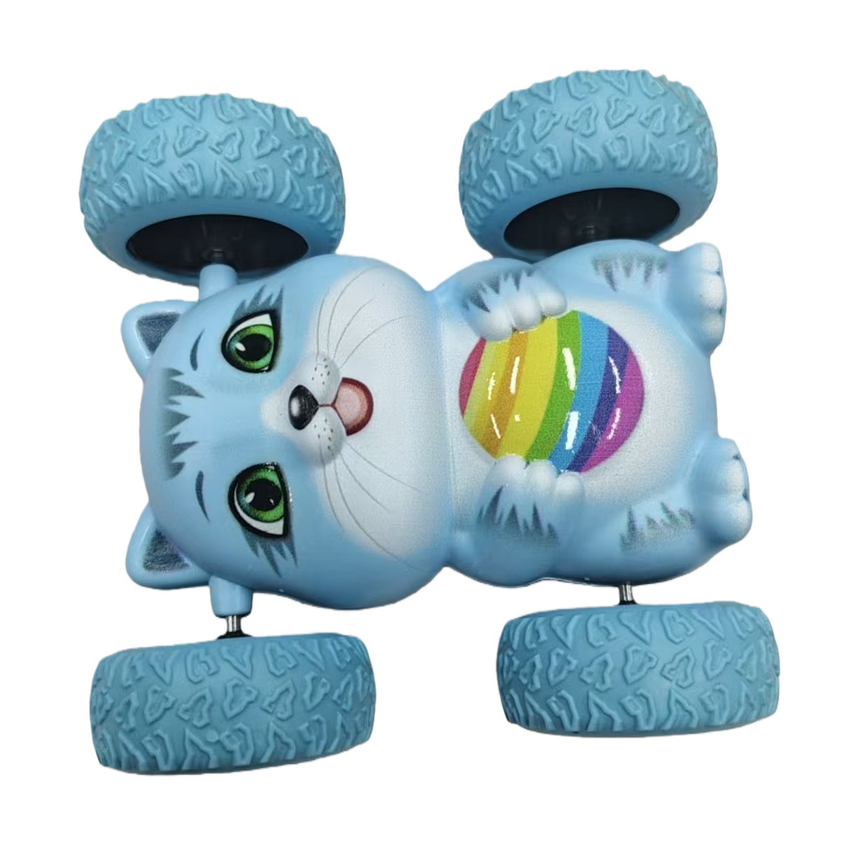 Rainbow Blue Cat Inertial Rolling Stunt Car, children's 360° Flip and durable cartoon car toy