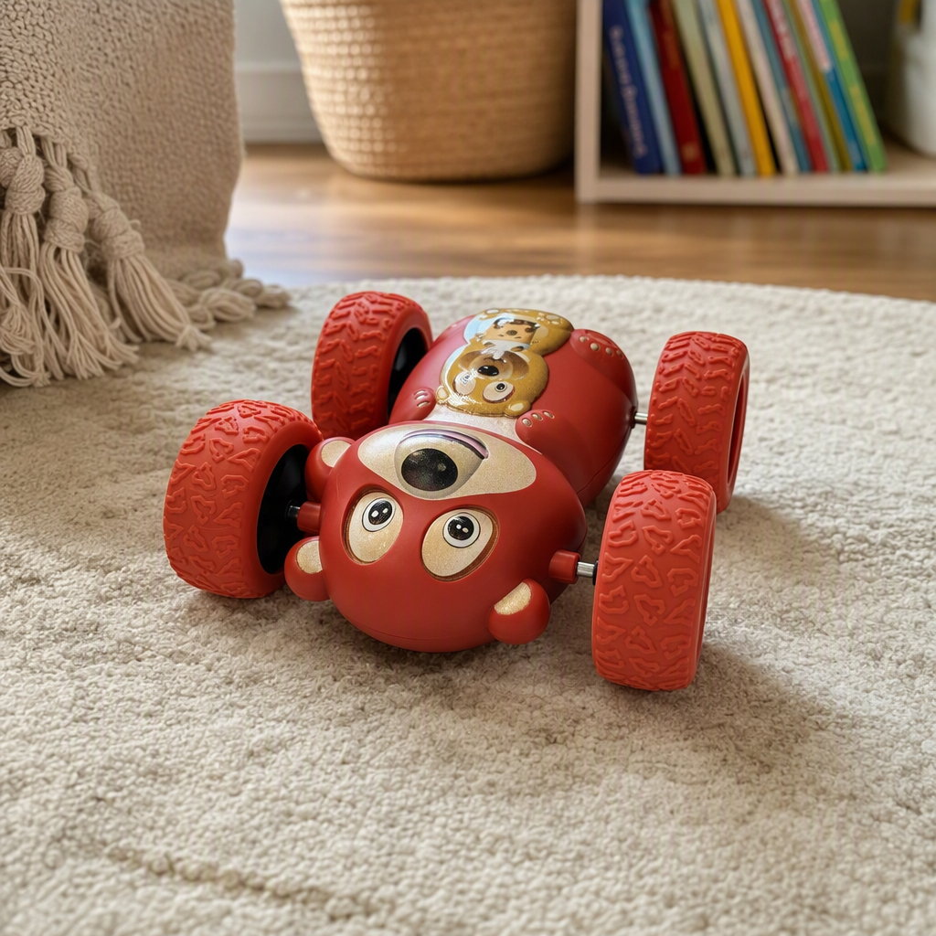 Red Bear Inertial Rolling Stunt Car, a 360° flip and durable cartoon double-sided car toy for children Application Scenario
