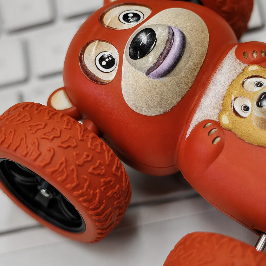 Red Bear Inertial Rolling Stunt Car, a 360° flip and durable cartoon double-sided car toy for children Item Picture