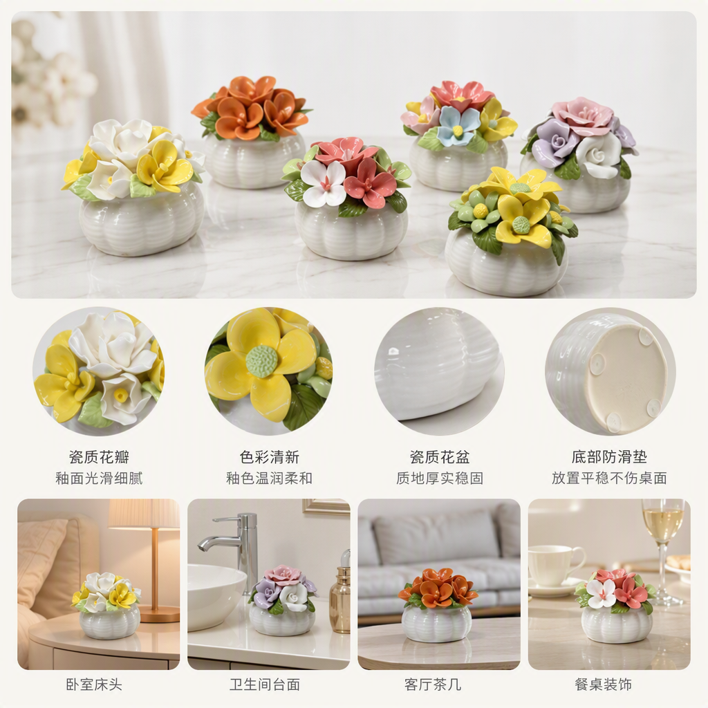 多彩陶瓷花盆装饰摆件创意家居阳台客厅绿植盆栽摆设工艺品