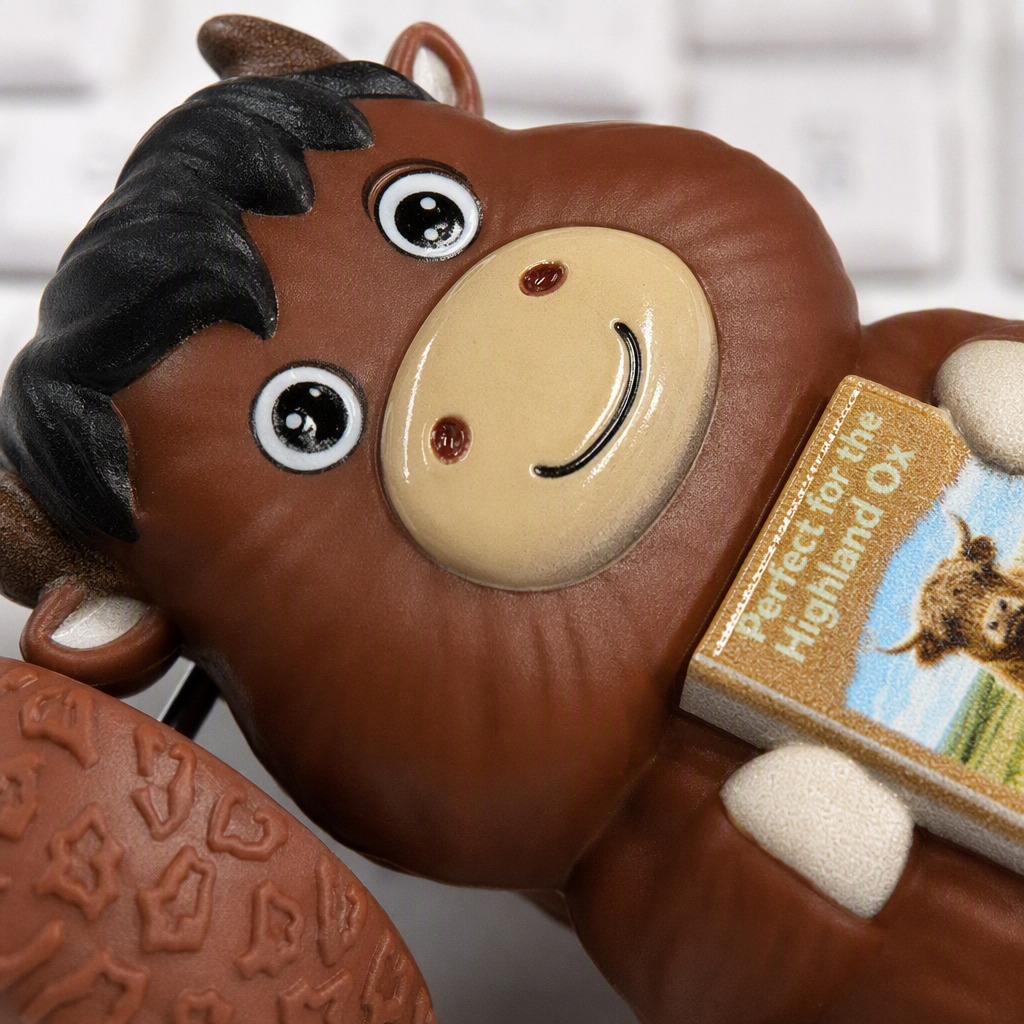 Highland cow holding a book inertial rolling stunt car, children's 360° flip and durable cartoon toy car Specification image
