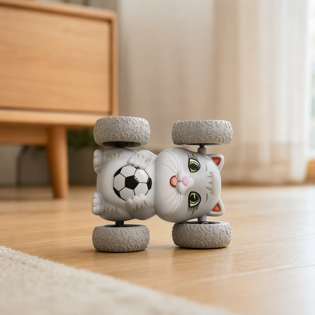 Football grey Cat inertial rolling stunt car, children's 360° flip and durable cartoon car toy Item Picture