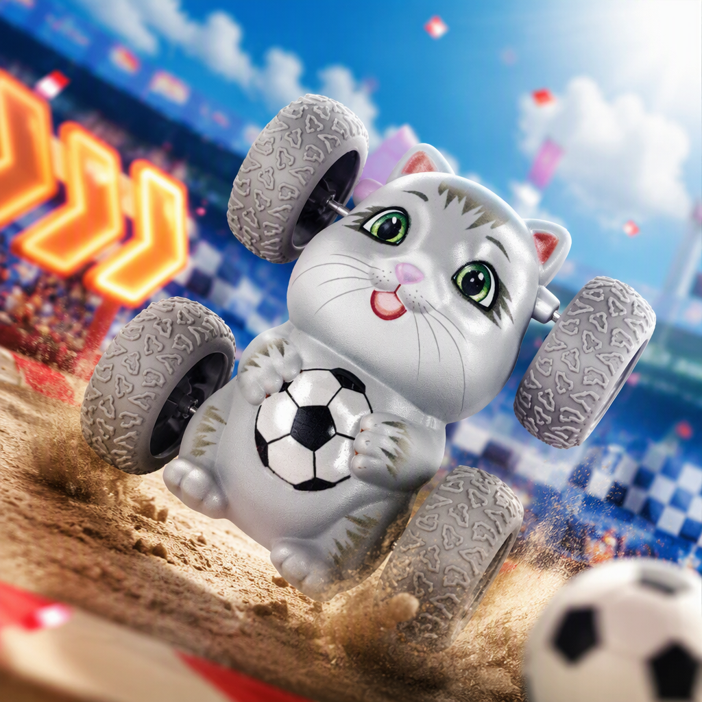 Football grey Cat inertial rolling stunt car, children's 360° flip and durable cartoon car toy Specification image