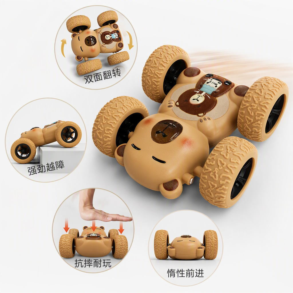 Kapibala Inertial rolling stunt car, a 360° double-sided flip and durable cartoon toy car for children details Picture