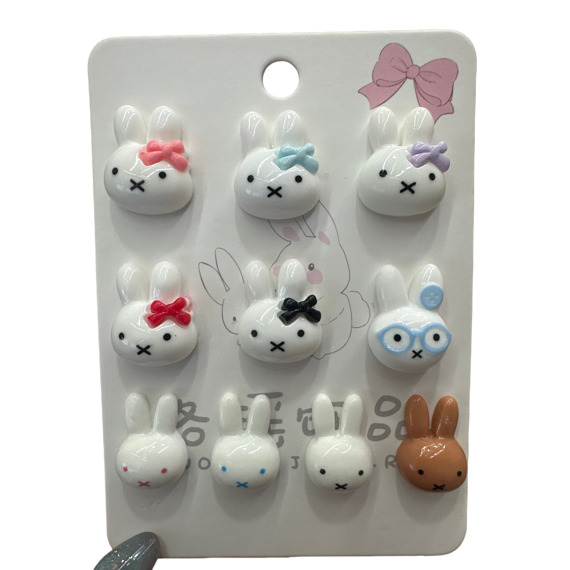 Cute white rabbit-shaped accessory set, handcrafted stud earrings, necklace, hair clip, children's birthday gift Item Picture