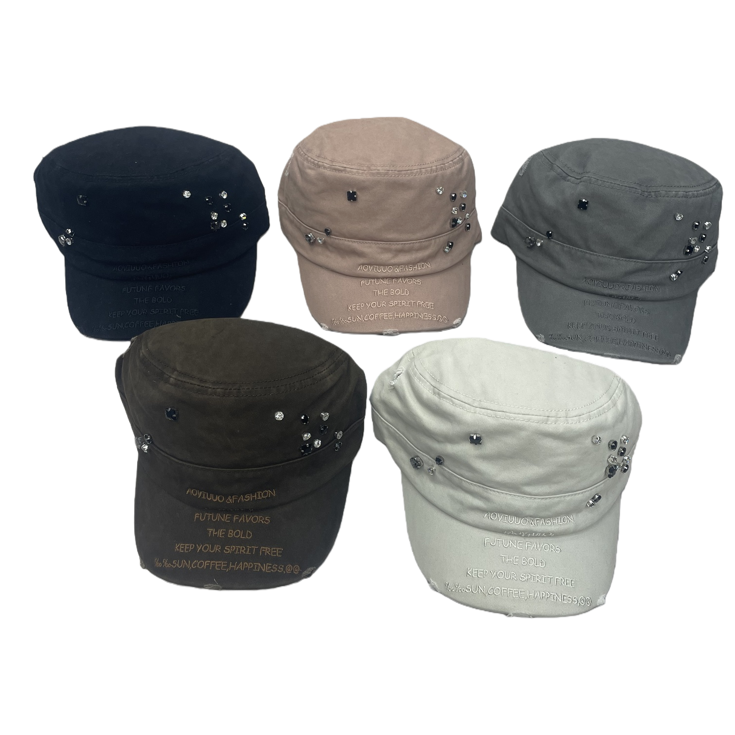Cinco sombreros militares rhinestone decoración moda versátil hombre mujer tendencia casual sombreros accesorios regalos regalos Item Picture